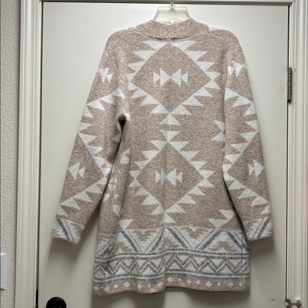 Frye Women's Geometric Beige and White Cardigan Size Large - Picture 2 of 10
